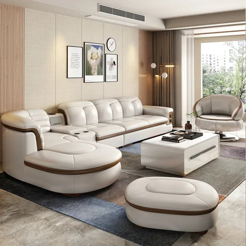 Modern Designer Genuine Leather Sofa, Reclining Sofa Corner Sectional