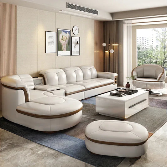 Modern Designer Genuine Leather Sofa, Reclining Sofa Corner Sectional