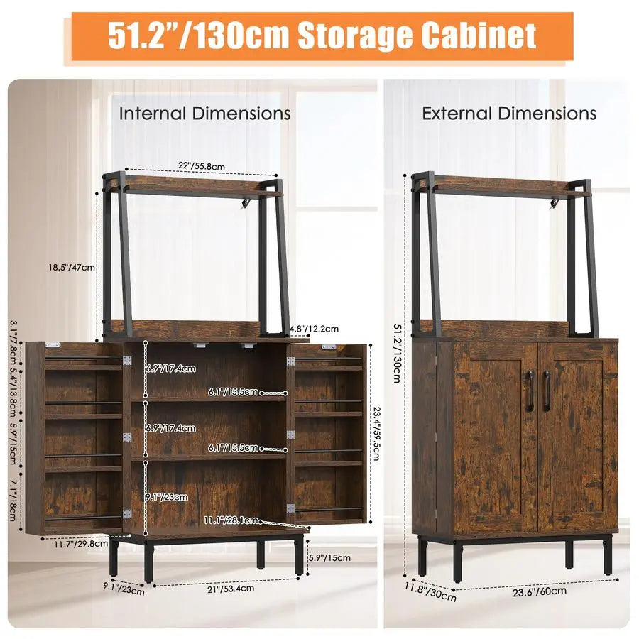 Pantry Storage Cabinet with, Storage Shelves, Modern  Hutch with Microwave Stand, Adjustable Shelf
