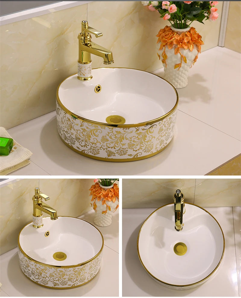 American Golden Ceramic Countertop Luxury Creative Balcony Washing Sink