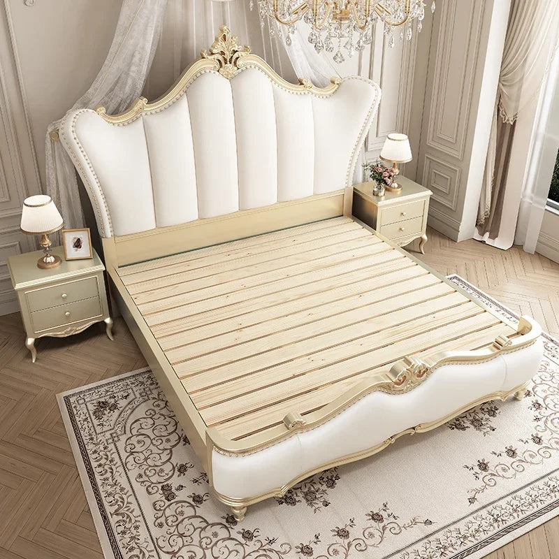 Modern Luxury Villa Princess Bed Solid Wood , Gold Pretty King Size Bed Frame