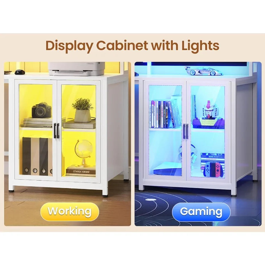 L Shaped Gaming Desk with 4 Drawers . Computer Desk with Display Cabinet Office Desks with 2 Monitor Stands CPU Stand LE