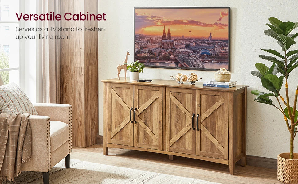 Rustic Walnut Sideboard Table , Cupboard with shelves