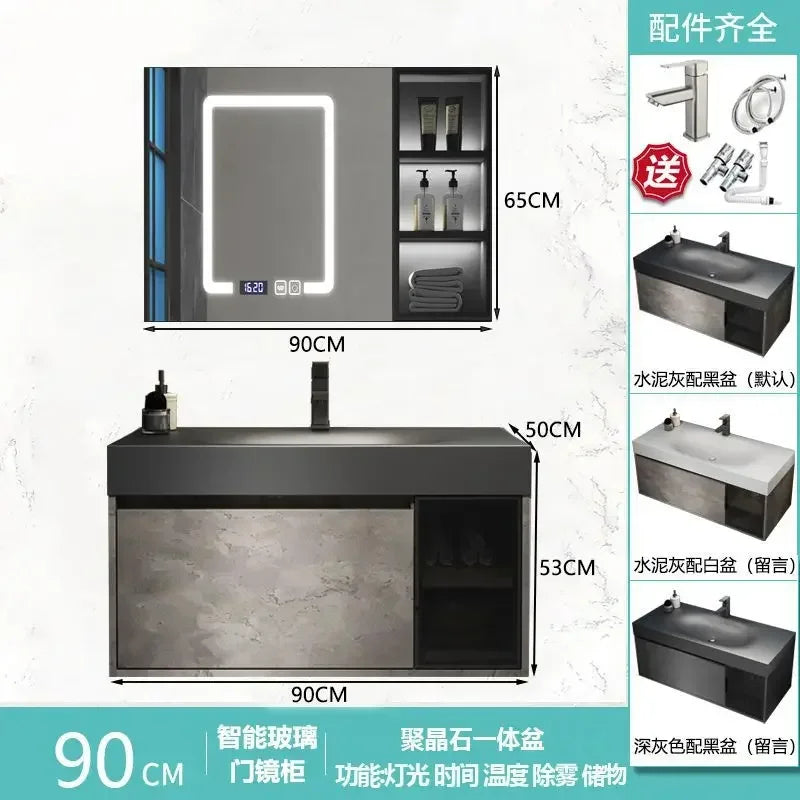 Rock Integrated Washbasin ,  Vanity Cabinets with Sink, Smart Modern mirror cabinet