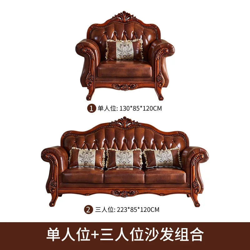 Nordic  Leather Brown Sofa Set Luxury European Design Modern Style Sofa Full Set  3 Seater