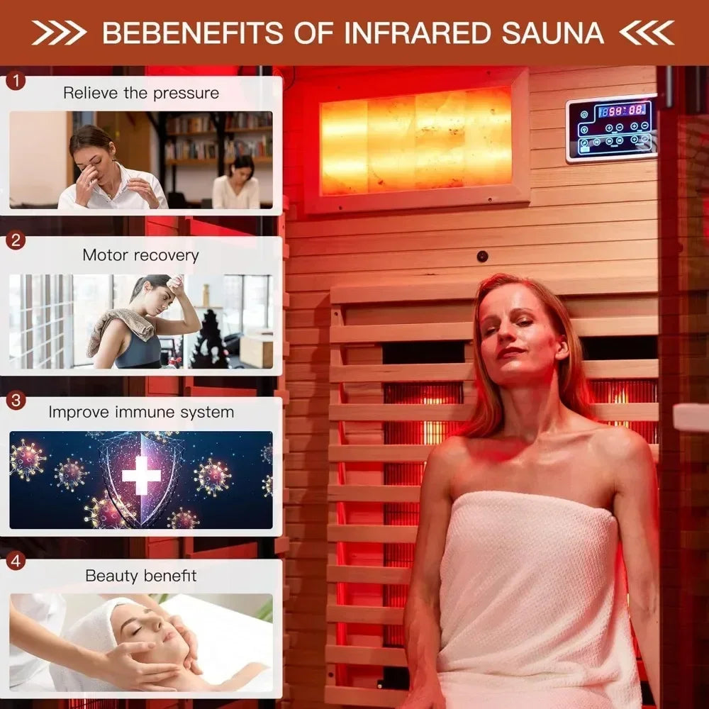 Indoor Home Sauna 2-3person Spa Room with Rapid Heating,Panoramic Tempered Glass & Oxygen Bar. Far Infared