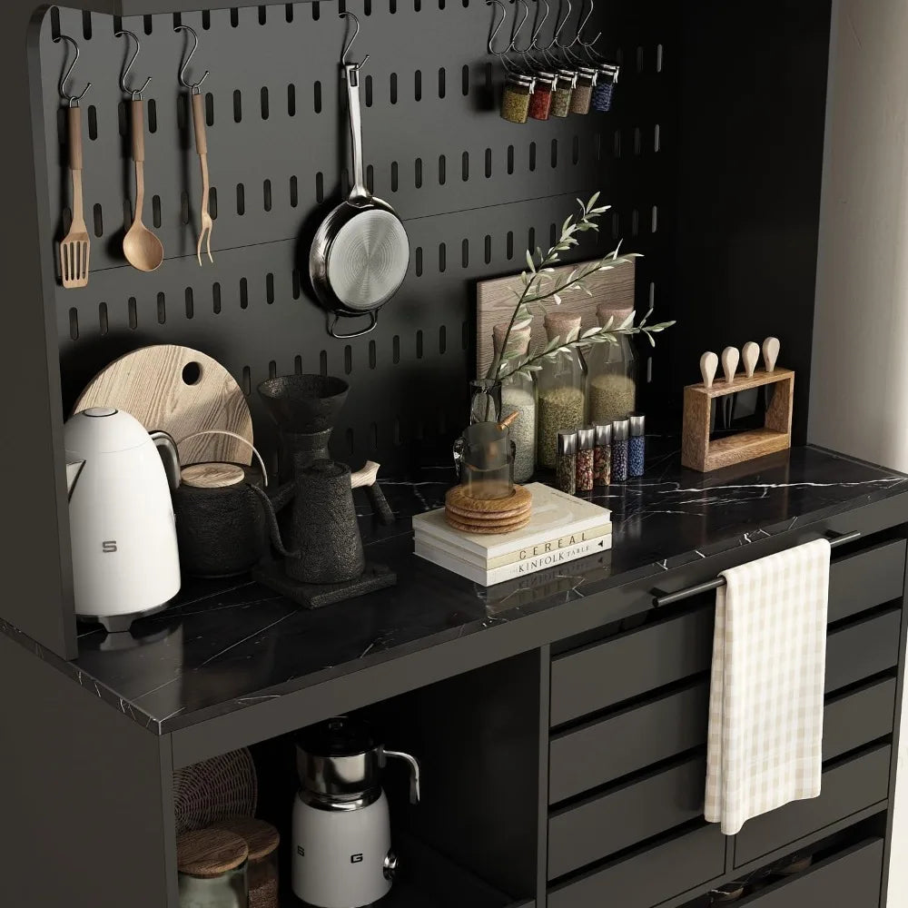 Large  Pantry Storage Cabinet with 9 Drawers , Open Shelf Buffet Cupboard