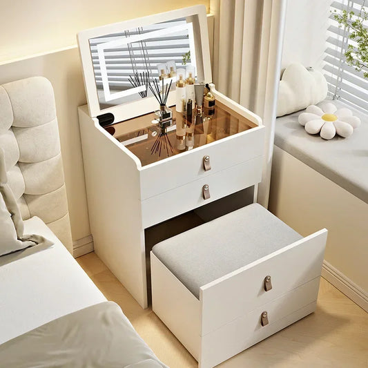 Vanity Desk Set with Flip-top Mirror and Lights ,Large Storage for Small Space Compact Dressing Table