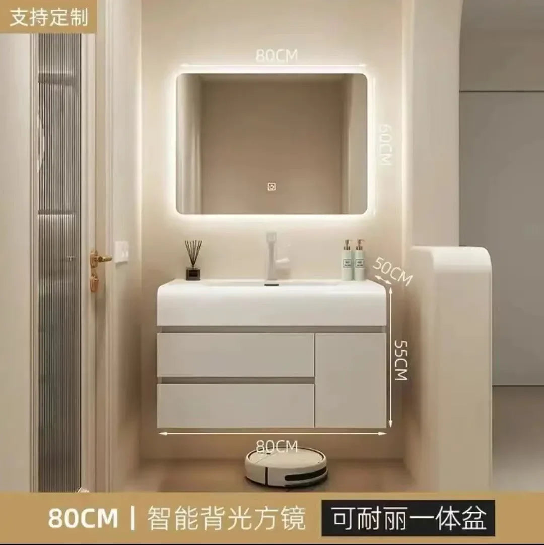 Nordic Vanity Sink White Rock Integrated Washbasin light, luxury, simple cabinet