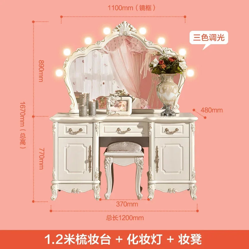 Nordic European Luxury  Girls Wooden White Tall Makeup Vanity