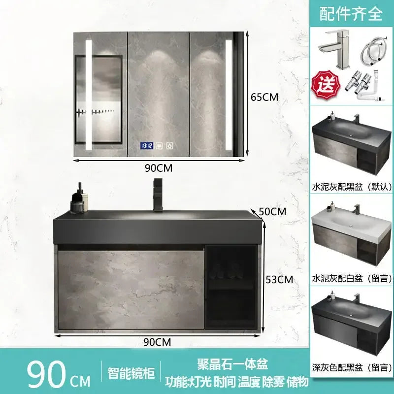 Rock Integrated Washbasin ,  Vanity Cabinets with Sink, Smart Modern mirror cabinet