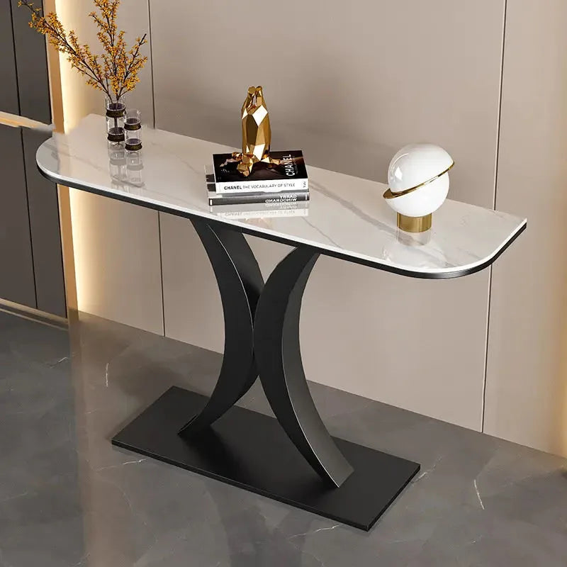 Modern Light Luxury Slate Table Entrance Console  Wrought Iron Against The Wall Hallway Table