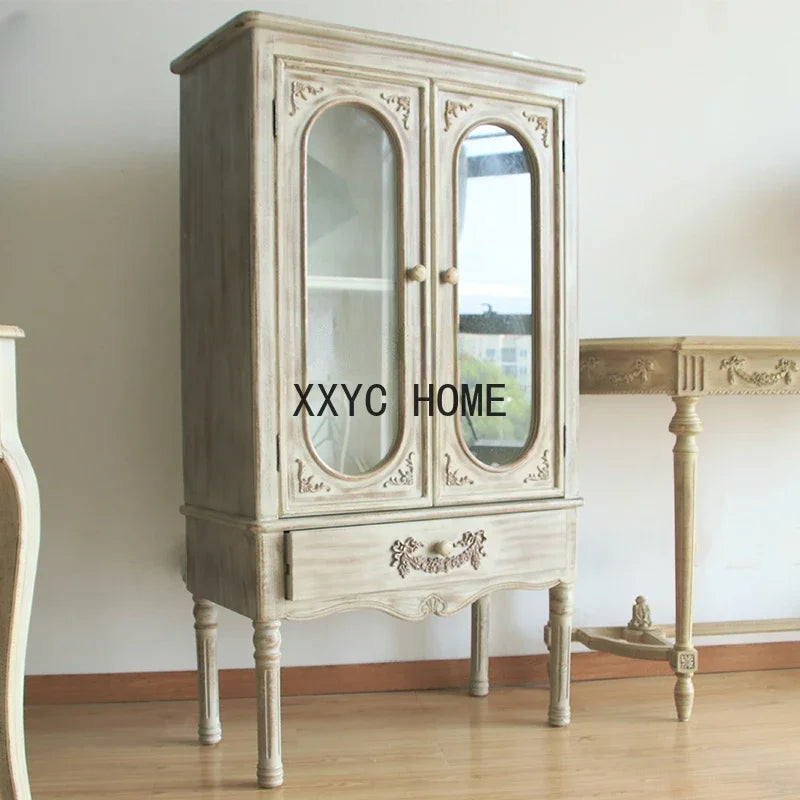European-Style Retro Bookcase  Wooden Storage Double-Door Display