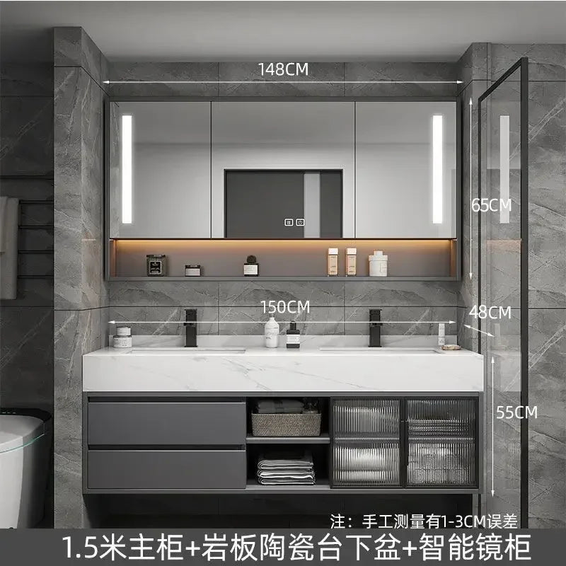 Slate Integrated Vanity Double Sink, Luxury cabinet, mirror,