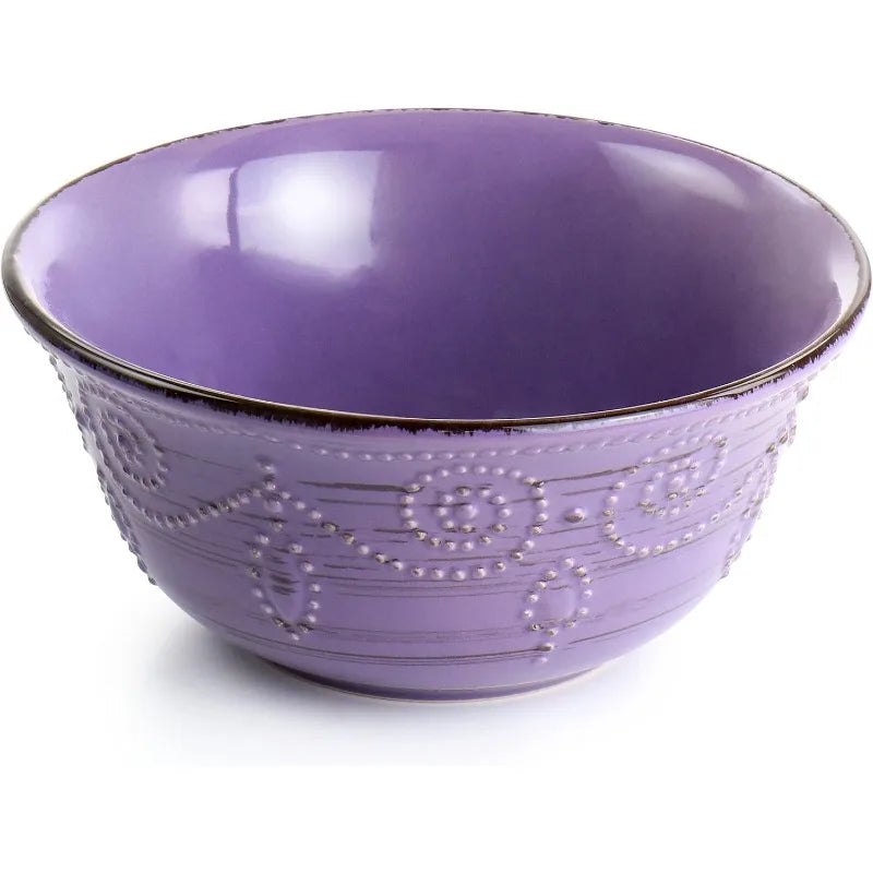 Rustic Birch 16 Piece Stoneware Set in Purple, with Brown Accents