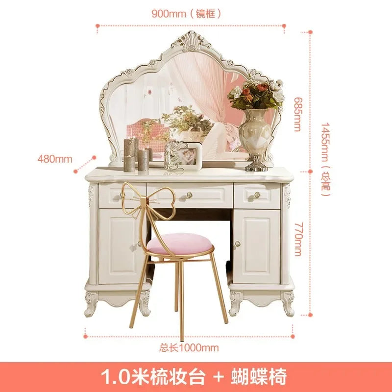 Nordic European Luxury  Girls Wooden White Tall Makeup Vanity