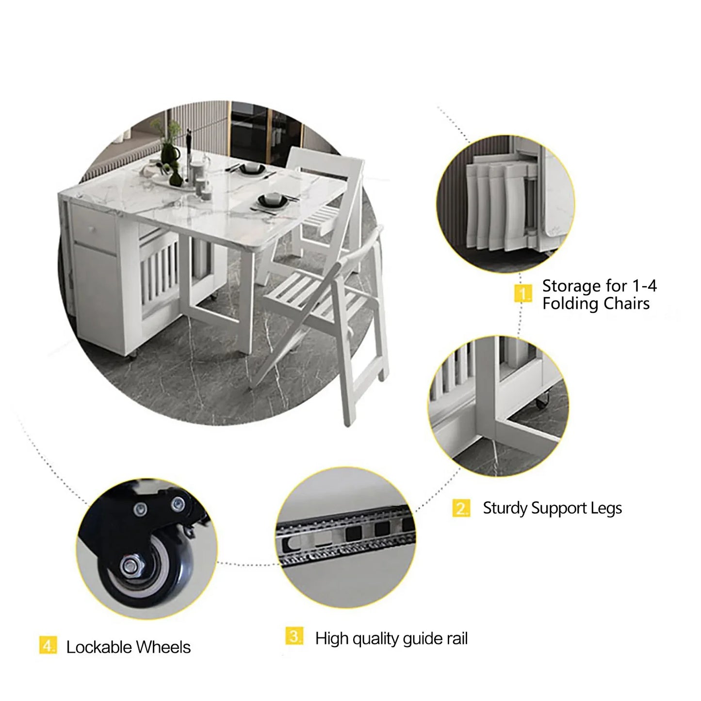 Dining Table with Storage Rack,  2 Drawers, Movable , Extendable Versatile /Foldable in 3 Forms