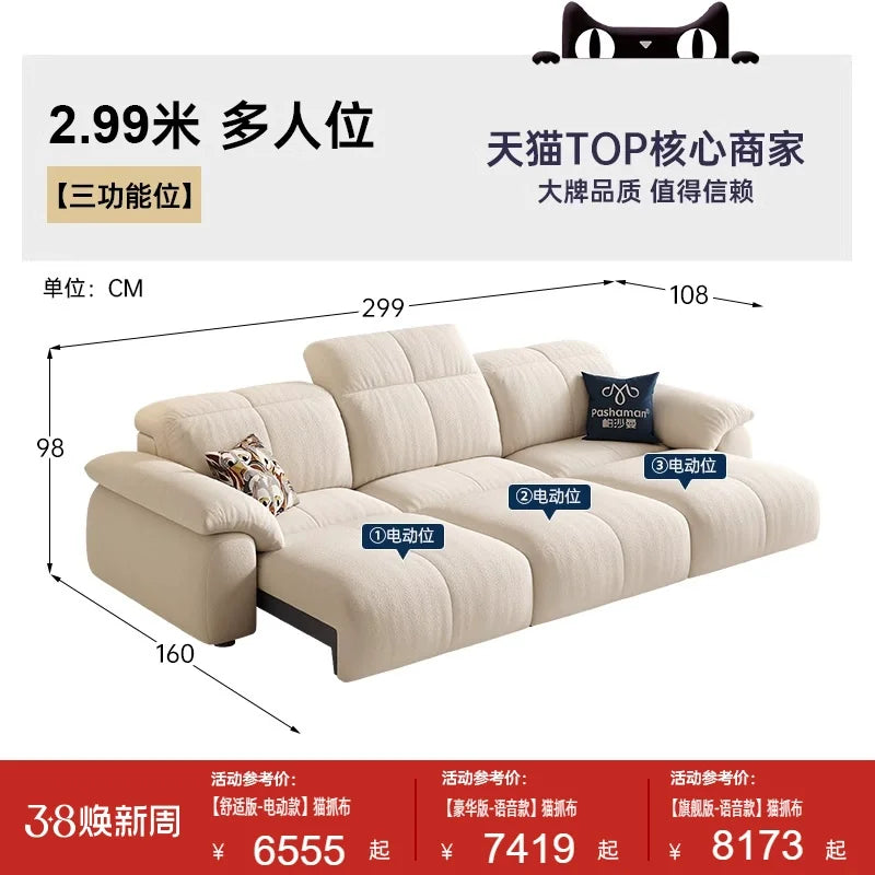 Nordic Modern Extendable White Puffs Velvet Italian Electric Luxury Foldable Double Sofas