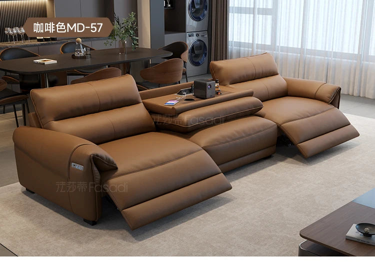 Italian Designer Genuine Leather Modern Sofas, 3 seater Recliner Aesthetic House Floor Electric