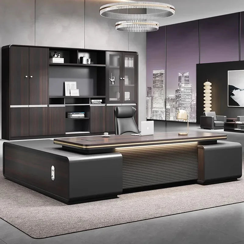 European  Modern Furniture Black wood, Floor Computer Desks corner  storage, standing  drawers,