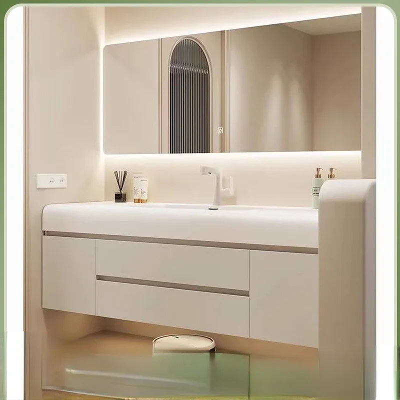 Nordic Vanity Sink White Rock Integrated Washbasin light, luxury, simple cabinet