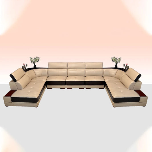 MINGDIBAO Modern Minimalist Genuine  Italian Leather Sectional Sofa with Console, Storage and Speaker