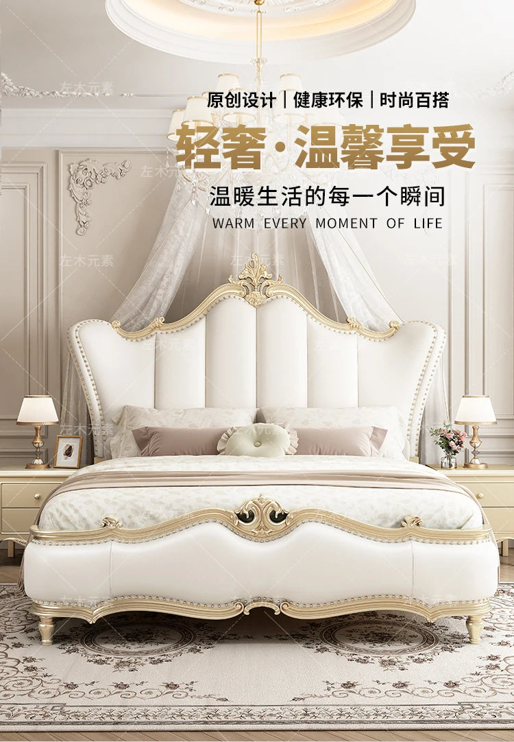 Modern Luxury Villa Princess Bed Solid Wood , Gold Pretty King Size Bed Frame