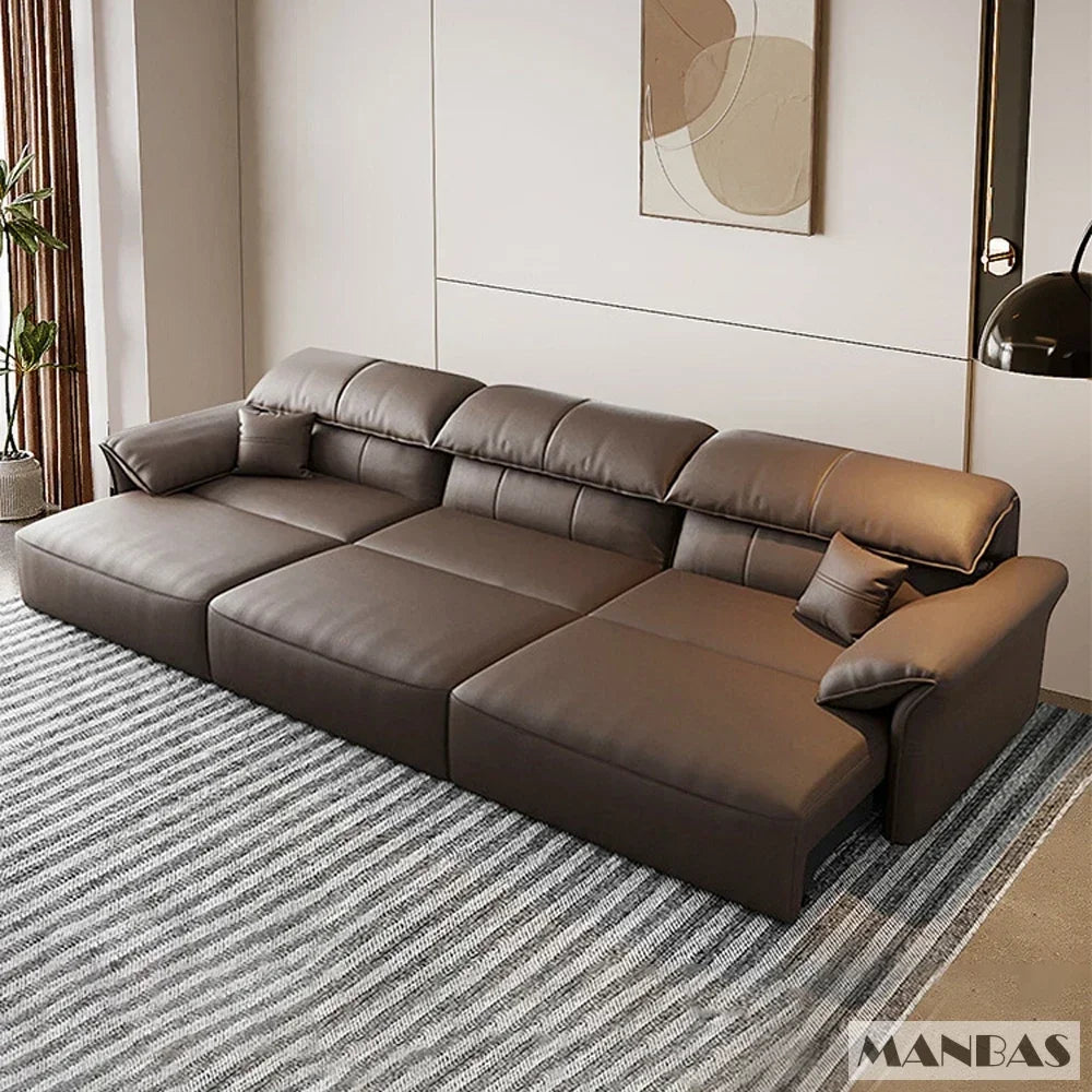 Genuine Leather Sofa  Electric Convertible Recliner – Modern Sectional  Couch with Adjustable Seats and Chaise Lounge