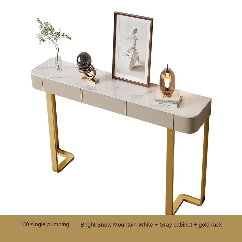 Italian Stone Plate Top Console Table with Drawer Minimalist Cabinet