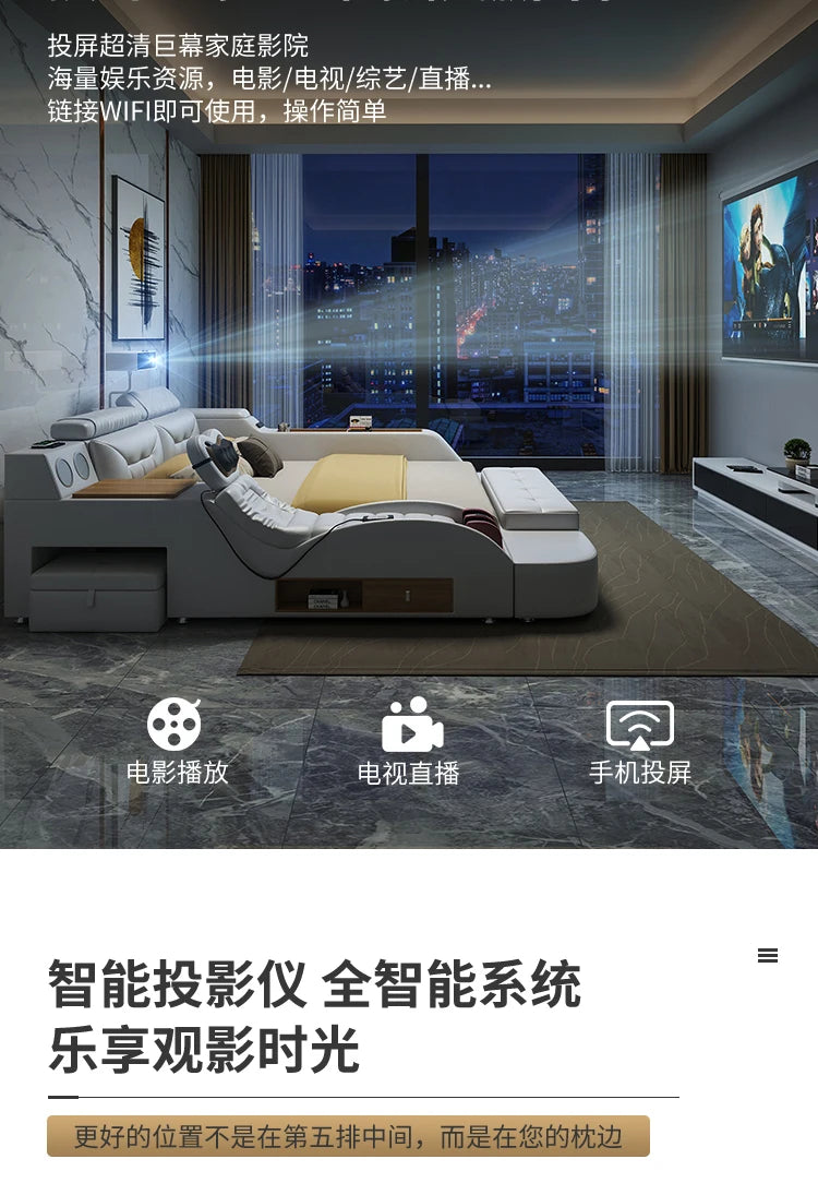 Matrimoniale Beauty Design Multifunctional Wooden  Smart Headboards, Double Modern Princess Bed