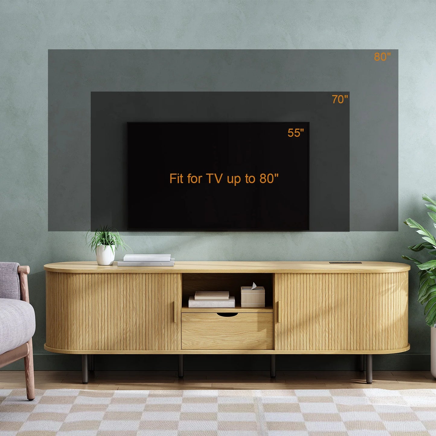 Entertainment Center w/ Storage & Drawer, Console w/ Adjustable Shelves  Stand with Power Outlet