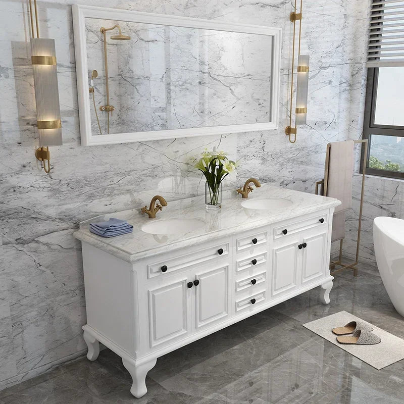 Solid Wood Armoire  Cabinet, Mirror Double Sink , Floor to ceiling Washbasin,