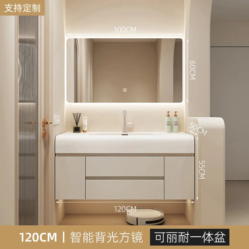 Nordic Vanity Sink White Rock Integrated Washbasin light, luxury, simple cabinet