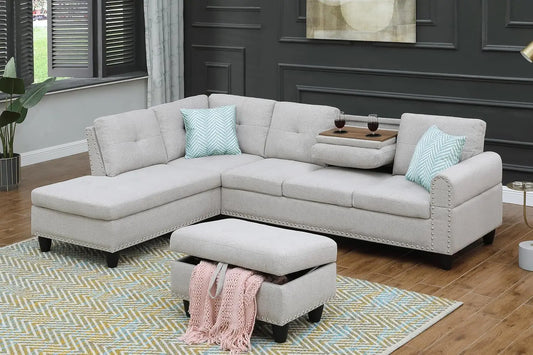 Grey  Modern L-Shaped sectional  Sofa W2 Pillows, upholstered ottoman, extra wide corner