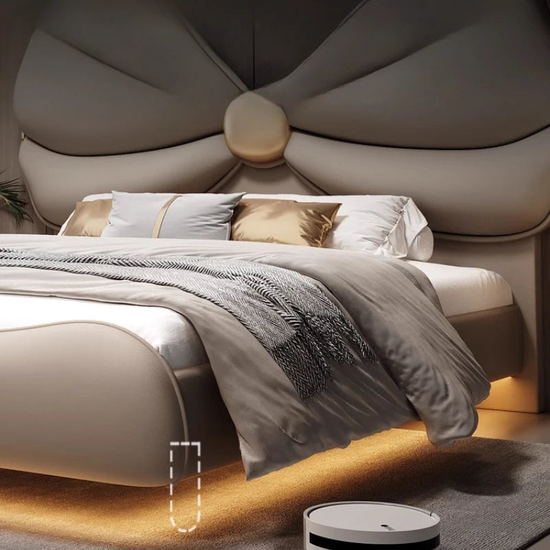 Luxury  Floating Bed with lights. Modern King Size Frame Double. Twin Headboards