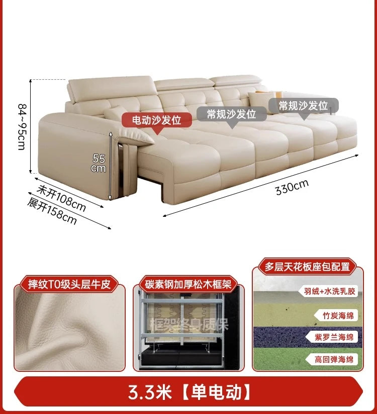 Leather Recliner Dual use electric function Double retractable sleep couch