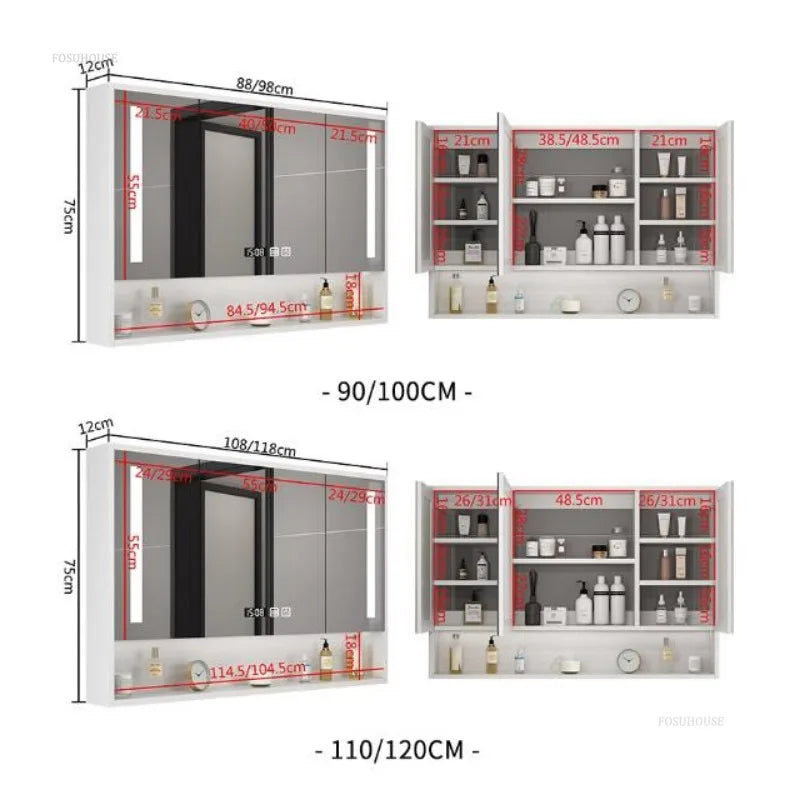 Solid Wood  Cabinets Luxury Toilet and Wall Mirror Cabinet,  Defogging Storage Rack
