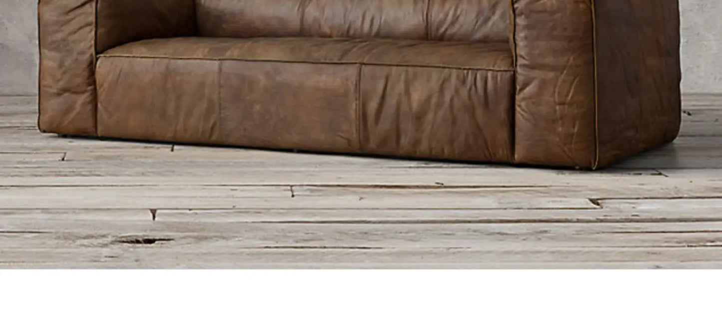 Nordic Italiano Luxury Brown  Leather  Lazy Puffs , Double Lounge Floor Couch
