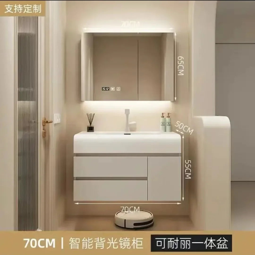 Nordic Vanity Sink White Rock Integrated Washbasin light, luxury, simple cabinet