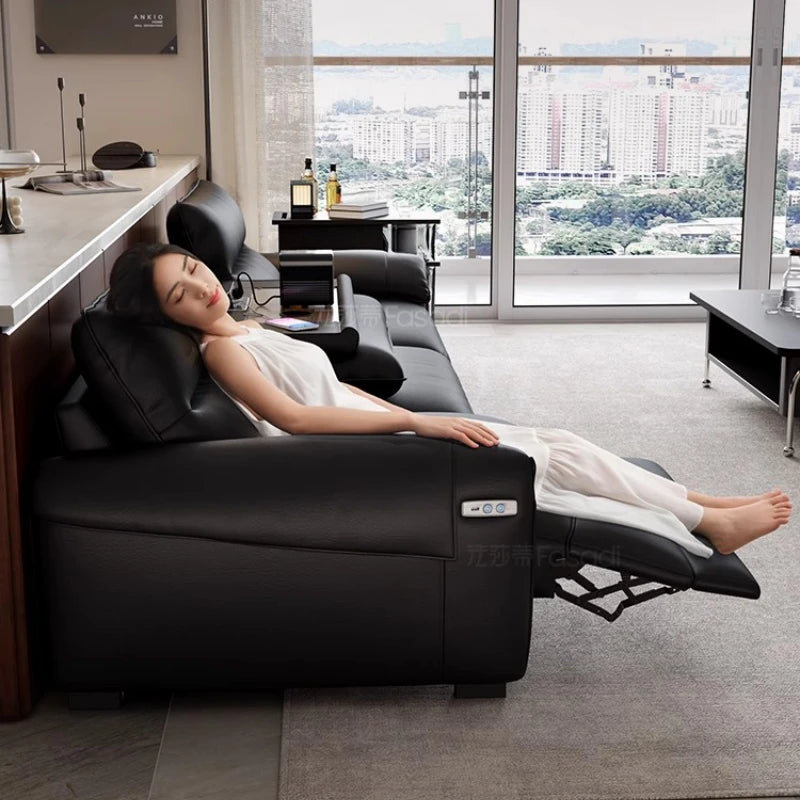 Italian Designer Genuine Leather Modern Sofas, 3 seater Recliner Aesthetic House Floor Electric