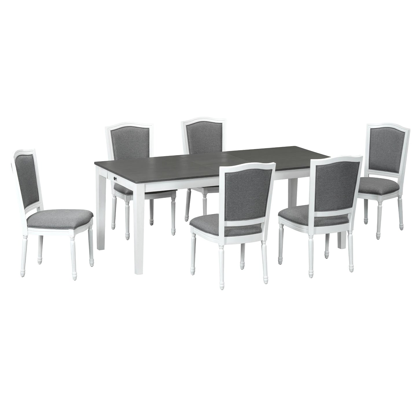 TOPMAX Rustic 7-Piece  Extendable Table Set with  Removable Leaf, 6 Upholstered  Chairs