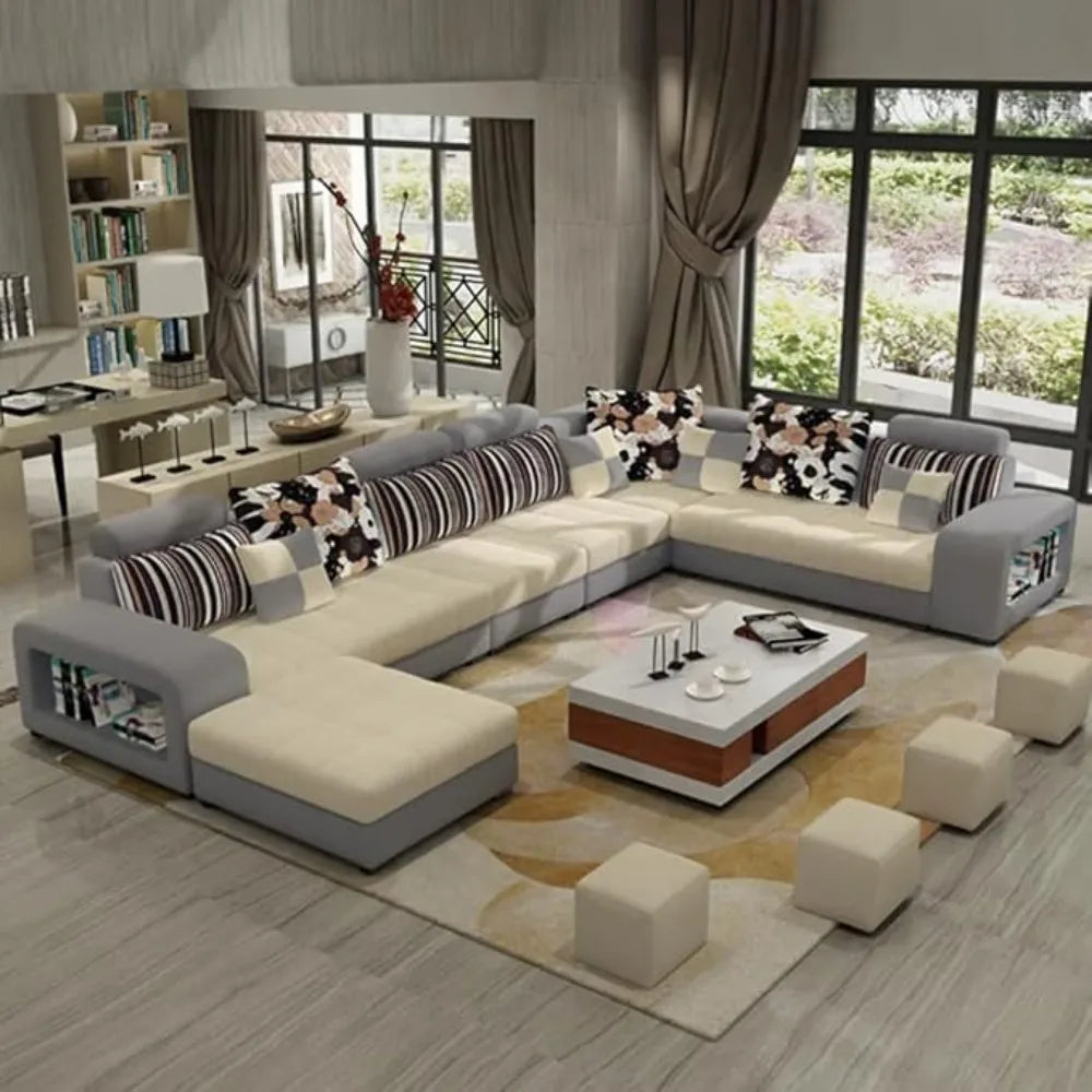 Modern European Luxury Sofa Sets, Dark Grey, 7 Seater, USB charging