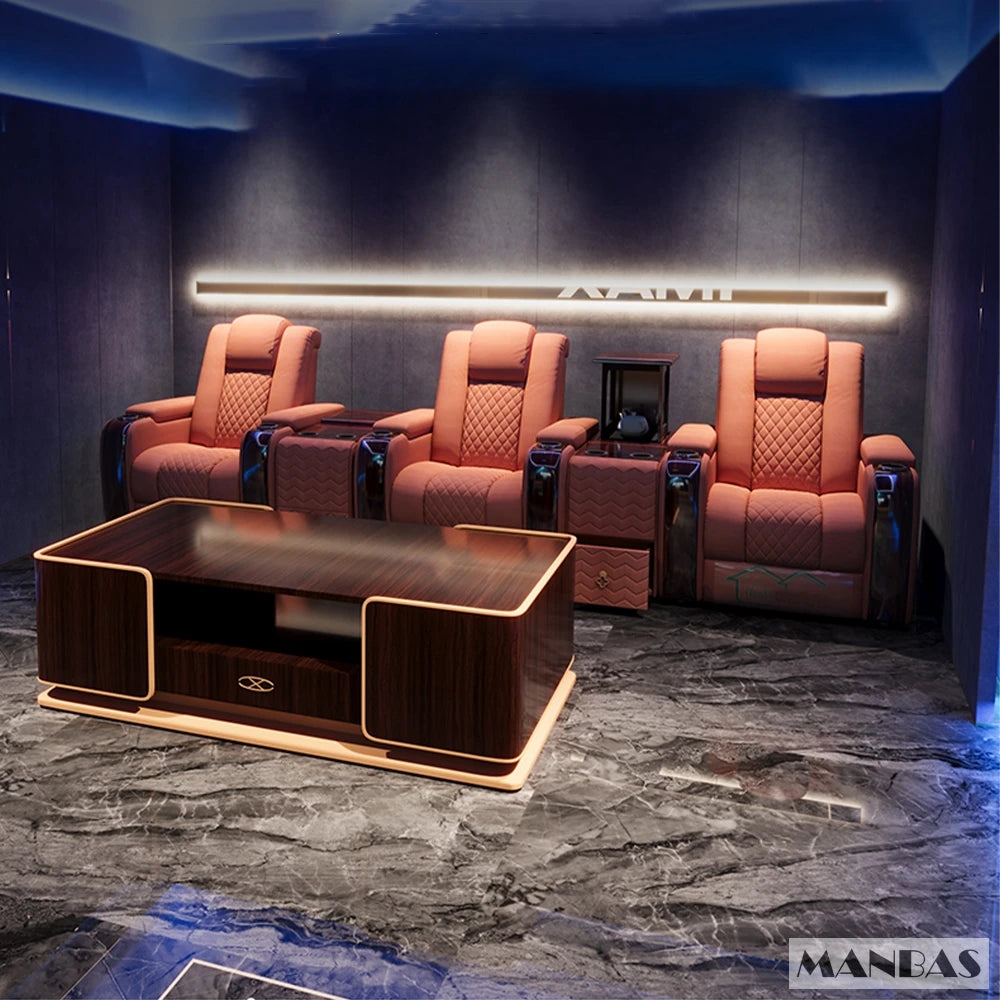 Home Theater Seating – Adjustable Genuine Leather Recliner Chairs with Cup Holder, luxury massage, electric dual motors