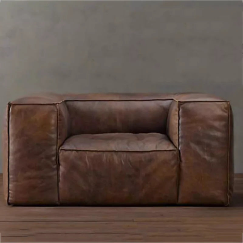 Nordic Italiano Luxury Brown  Leather  Lazy Puffs , Double Lounge Floor Couch