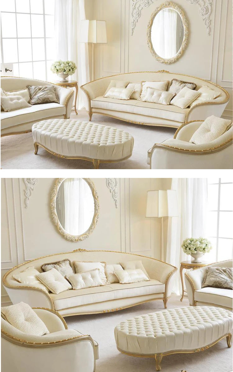 European style French sofa,  solid wood carved fabric arc 123 combo design