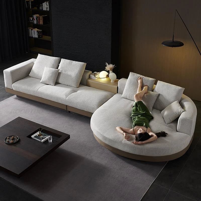 i Minimalist  Italian Sectional Cotton and  Linen Fabric  Large Flat Floor Designer Sofas
