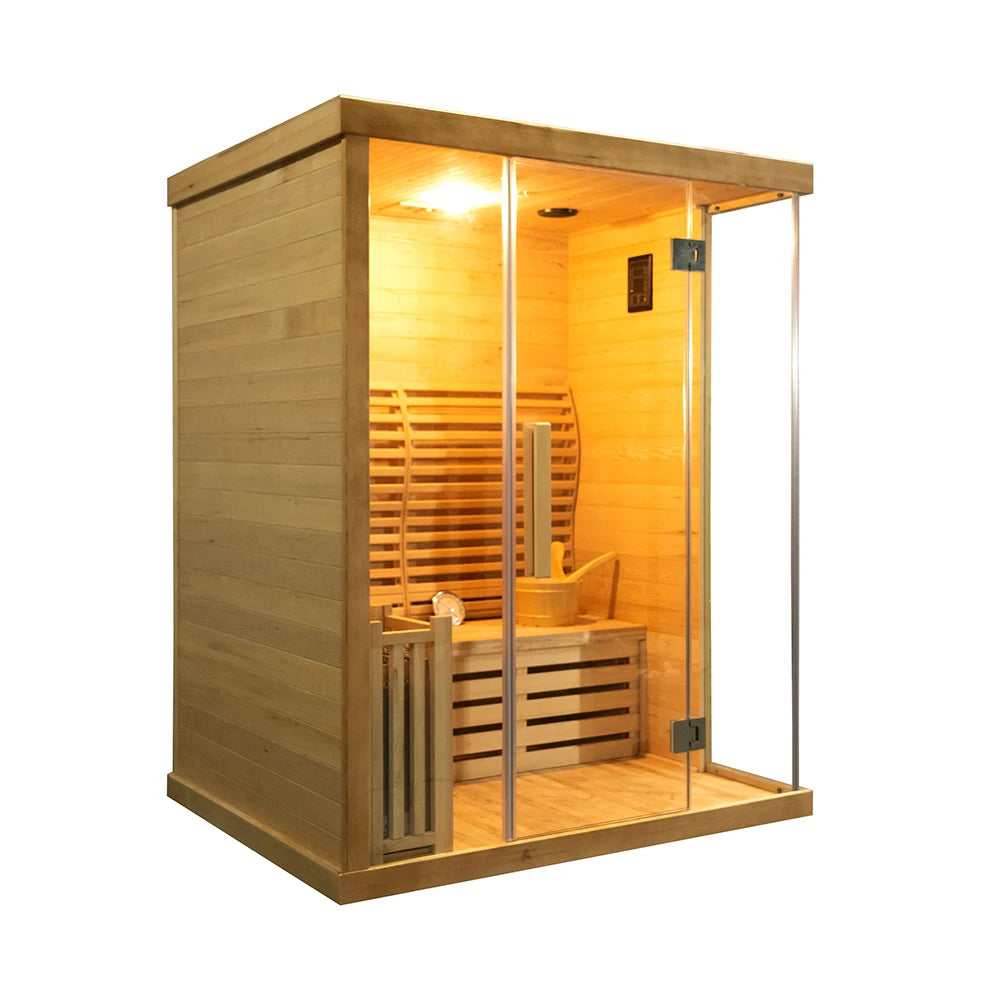 Indoor Hemlock Wood Traditional . 3 person, luxury steam sauna room