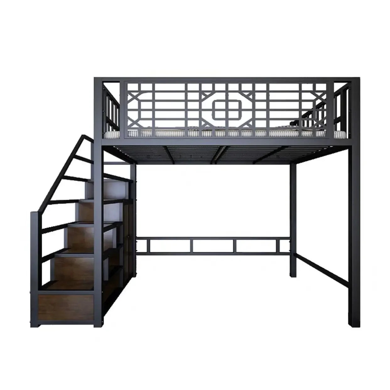 New Chinese-style loft Children's iron bed  frame elevated  upper floor