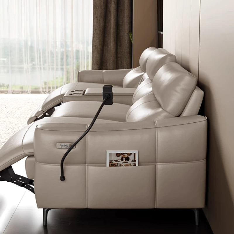 Minimalist Modern Sofa Bed 3 Seater ,Genuine Leather  Designer luxury  recliner