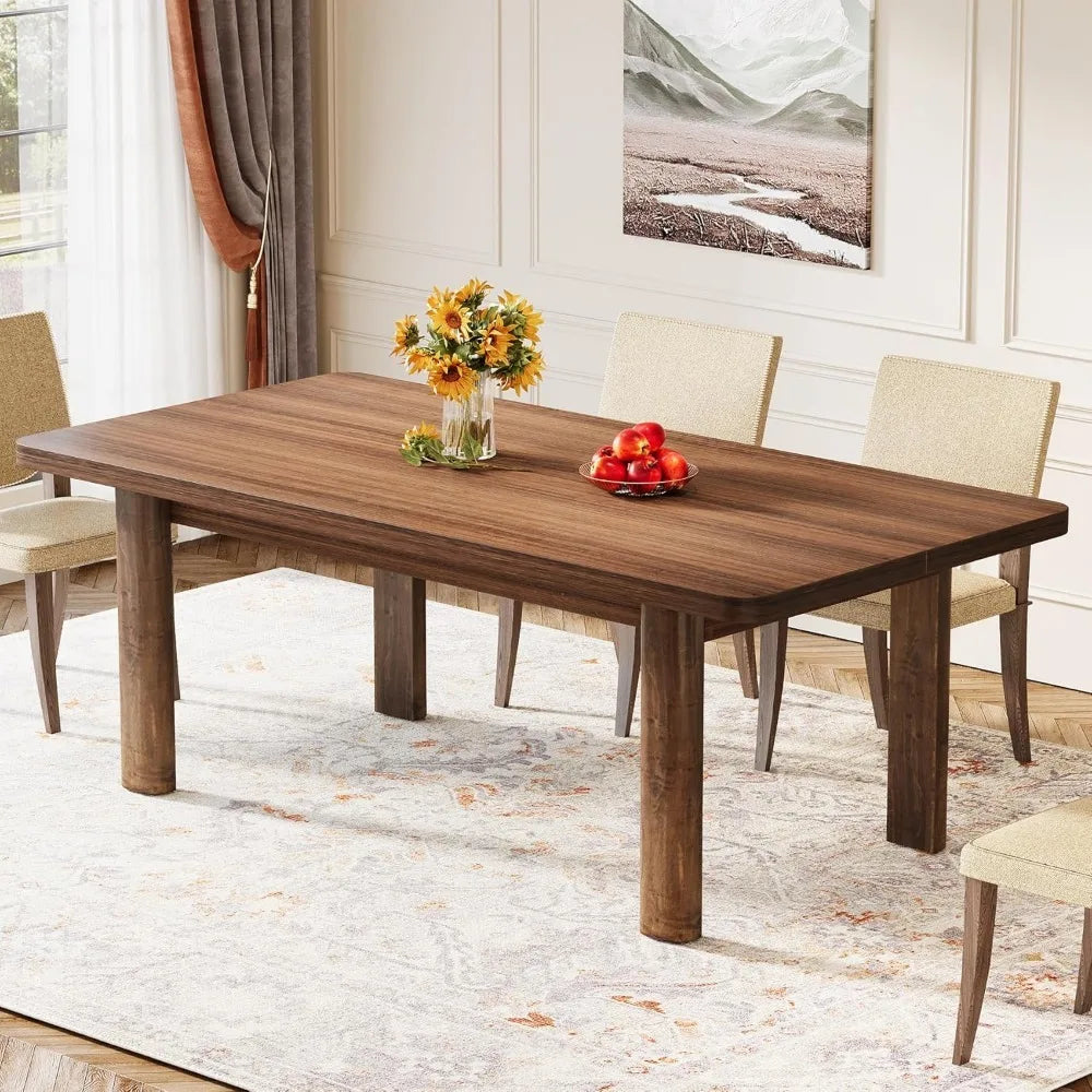 Farmhouse Wood Table  for 4-6 people, rectangular, solid wood legs